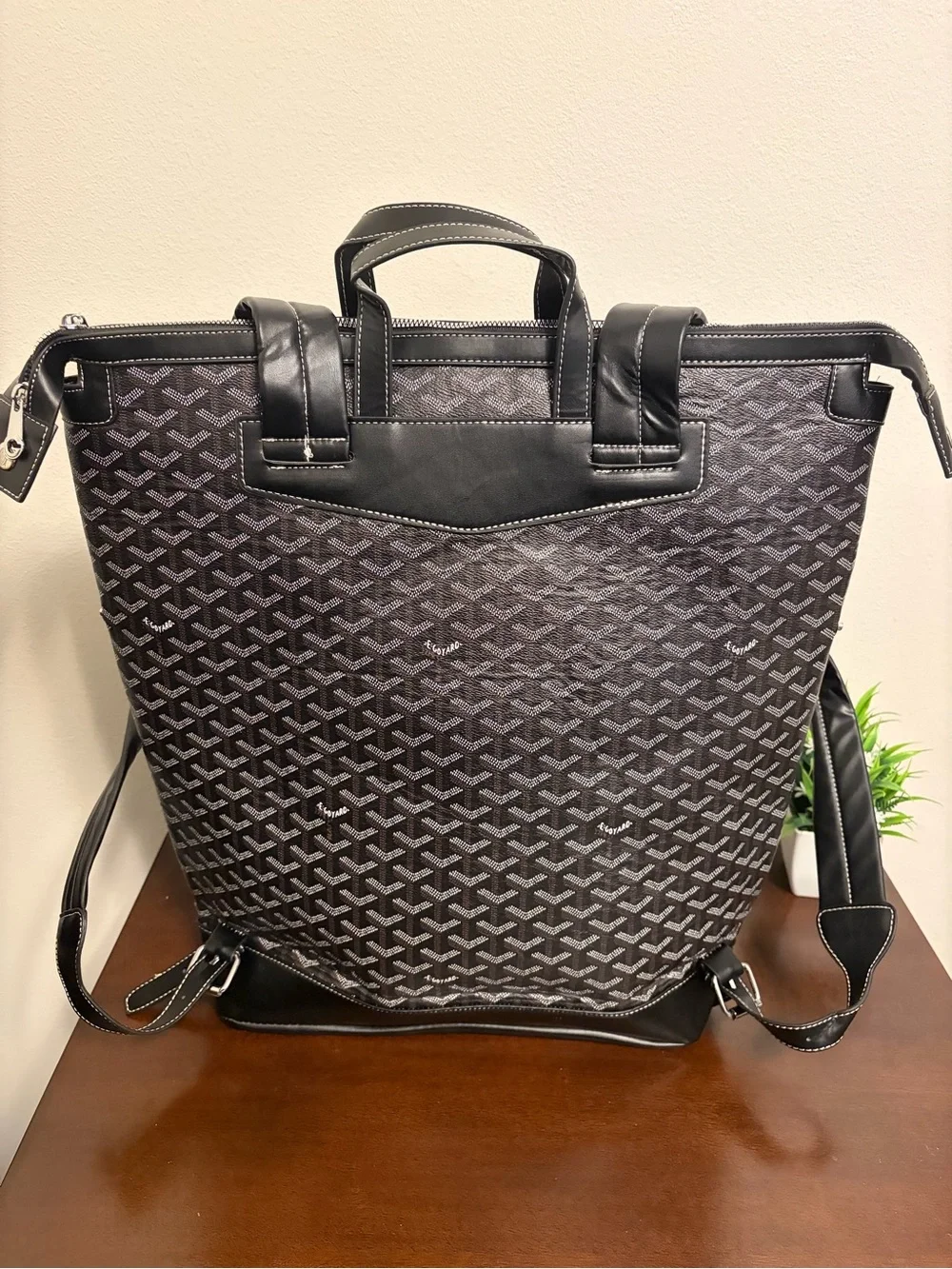 Goyard Black and Gray Patterned Tote Backpack